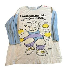 Vtg Oversized Crewneck Sleep Shirt 90s Medium Funny White Blue Exercise Sporty